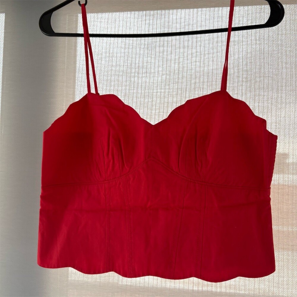 Maeve Anthropologie Top Womens Size 4 Red Scalloped Cropped Cami Bustier